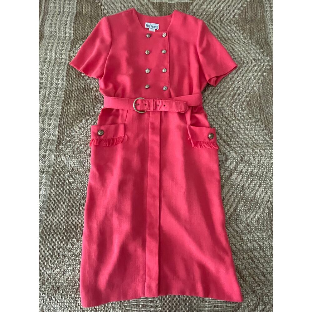 Vintage Peri Petites SZ 14 ankle length Coral Pink Short Sleeve Dress